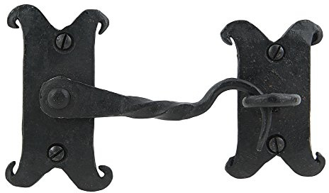 A29 Gancio per porta di cabina in ferro da 10,2 cm, chiusura a occhiello, chiavistello per porte di cabine, cancelli, finestre, battenti, serrature per porte e fienili, finitura nera a polvere