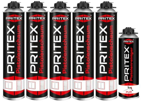 PRITEX Bauschaum Set, 5x 750ml Pistolenschaum inkl. 500ml Reiniger