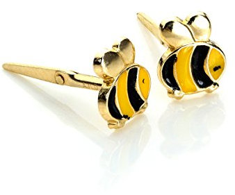 9 Karat Gelbgold Emaillierte Niedliche Hummel Ohrringe Ohrstecker | mit Andralok Verschluss