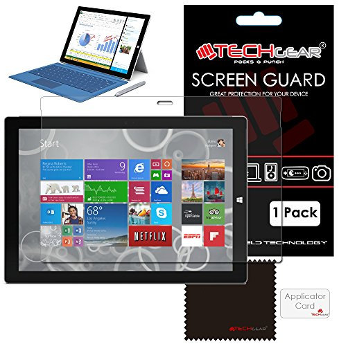 TECHGEAR Screen Protector for Microsoft Surface Pro 3 (12.0 Inch Windows 8.1 Pro Tablet) - Ultra Clear Screen Protector Guard Cover With Screen Cleaning Cloth & Application Card
