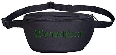 Bauchtasche mit Wunschtext - Altdeutsch - Bestickt - Gürteltasche Hipbag Stickfarbe: grün