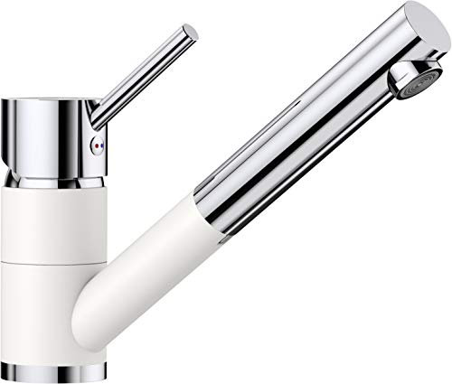 BLANCO 515350 ANTAS-S Küchenarmatur / Kompakter Einhebelmischer SILGRANIT-Look in Silgranitweiß-Chrom mit ausziehbarer Schlauchbrause / Hochdruck