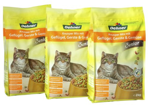 Dehner Katzenfutter Knusper-Mix Senior mit Geflgel, Gerste und Gemse, 3 x 2 kg (6 kg)