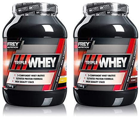 Frey Nutrition Triple Whey 2x 750g Schoko - Leckeres und cremiges Whey-Protein - Trägt zur Muskelzunahme und zum Muskelerhalt bei, Hoher 30%iger Isolatanteil- Hoher BCAA-Anteil
