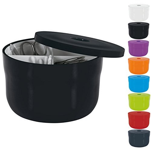 Spirella Kosmetikorganizer Cocco mit individuell verstellbaren Fächern Aufbewahrungsbox für Make Up und Schmuck 15x9cm mit Deckel Schwarz