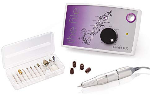 Promed 1130 Ponceuse à ongles professionnelle, Ponceuse Électrique avec 12 embouts pour manucure pédicure, kit ponceuse à ongles électrique pour Acryliques, Gels, ongles naturels 30 000 tours/min