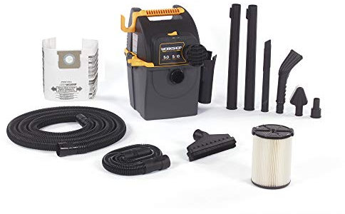 WORKSHOP Wet/Dry Vacs Shop Vacuum WS0501WM 5-Gallon 5.0 Peak HP Wall Mountable Portable Wet Dry Vacuum Cleaner with Filter, Dust Bag, Hose and Attachments for Garage and Car Cleaning
