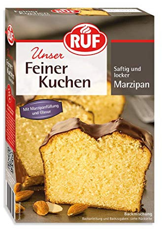 RUF Feiner Marzipankuchen, Kastenkuchen mit saftiger Marzipanfüllung und Kakao-Glasur, auch als Tortenboden geeignet, 1x495g