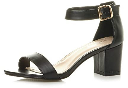 Ajvani Womens Ladies mid Heel Diamante Flower Slingback Strap Summer Sandals, Black Matt, 6 UK