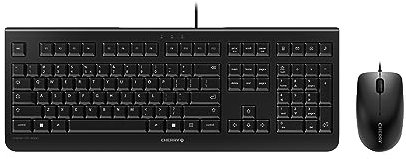 CHERRY DC 2000, Kabelgebundenes Tastatur-Maus-Set, EU-Layout (QWERTY), Plug & Play über je 1 USB-Anschluss, Flaches Design, Symmetrische Maus, Schwarz