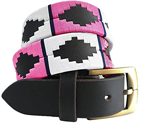 CARLOS DIAZ Herren Damen Premium Unisex Braunes Leder Bestickt Designer Polo Gürtel (100 cm/ 38-40 Inches)