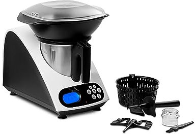 MEDION Küchenmaschine mit Kochfunktion, 1000 Watt Leistung, 2 Liter Edelstahlschüssel, Koch und Mixaufsatz, Dampfgaraufsatz, Rezeptbuch, MD 16361