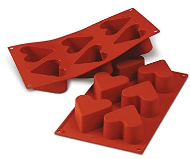 Silikomart | SF040 Stampo in Silicone per Monoporzioni HEART, Antiaderente, 6 Cuori, Confezione da 1 Stampo per Dolci, Ø 60 h 35 mm, Made in Italy