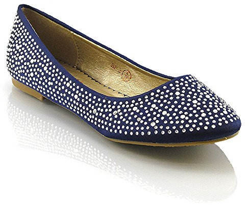 New Womens Bridal Diamante Ladies Sparkly Slip ON Bridesmaid Shoes Pumps Size (UK 5 EU 38, Navy Satin)