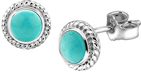 Nenalina Ohrstecker 925 Silber Damen Ohrringe rund mit Geburtsstein Türkis blaugrün für Frauen und Mädchen
