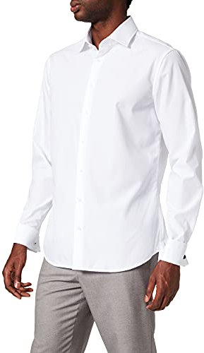 Seidensticker Herren Business - Hemd - Shaped Fit - Bügelfrei - Kent Kragen - Langarm - Umschlagmanschette - 100% Baumwolle Wei (Wei 01) 39