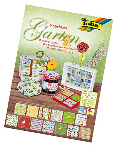 folia 47149 - Motivblock Garten, 24 x 34 cm, 26 Blatt sortiert, 13 x Motivkarton 270 g/qm und 13 x Motivpapier 80 g/qm, für vielfältige Bastelarbeiten