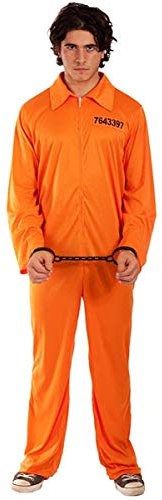 Orion Costumes Mens Convict Jumpsuit Prisoner Outfit Halloween Fancy Dress Costume, Orange, Standard