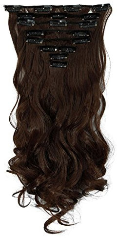 S-noilite® 17 Full-Kopf-Klipp in den Haar-Verlangerungen Ombre Gewellt Gelockt Haarverlängerungen Dip Dye 8Pcs Lang Haare Mittelbraun
