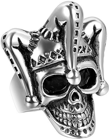 JewelryWe Clown Totenkopf Ringe Herren: Biker Herren-Ring Edelstahl Gothic Clown Schädel Fingerring Männer Halloween Ring Band Hip Hop Punk Schmuck Gravur Geschenk Größe 67