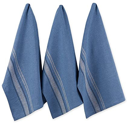 DII French Stripe Dishtowels, Kitchen Collection, 20 x 30 (Set of 3), Chambray Blue
