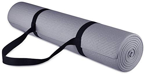 Signature Fitness Alle BFGY-P1GY BalanceFrom GoYoga Allzweck-Yogamatte mit Tragegurt, umweltfreundlich, hohe Dichte, rutschfest, 1/4 Zoll, Grau