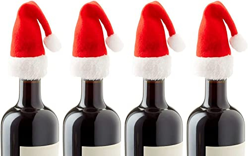 Robelli 4 x Mini Santa Hat Bottle Toppers Christmas Table Decoration