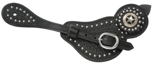 Tough 1 Royal King Sporenriemen aus Rindsleder, gefüttert, mit Korbwerkzeug und Punkten, Schwarz