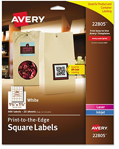 Avery 22805 Weißes Etikett zum Bedrucken – Etiketten zum Bedrucken (Weiß, Tintenstrahl, 38,1 x 38,1, 600 Stück), 25 Blatt)