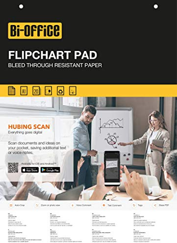 Bi-Office - Flipchartblock A1, Kariert, 20 Blättern, 70 g/m² Papier, 5 Flipchartblöcke