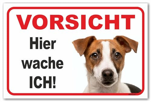 AdriLeo Schild - Vorsicht Jack Russell Terrier - Hier wache ich - (15x20cm) / Achtung Hund Wachhund robust langlebig UV-beständig wetterfestes Warnschild