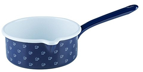 Riess, 0037-074, Stielkasserolle mit großem Ausguss ø 16cm, DIRNDLBLAU, Emaille, Vol. (rec.): 1,0 Liter, Made in Österreich, LBH: 32,9x19,2x9,1cm, 0,468kg, Induktionskocher kompatibel, Ofenfest