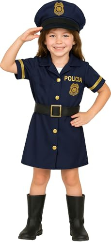 FIESTAS GUIRCA | Kinderkostüm Polizistin für Mädchen (3-4 Jahre) – Kleid, Gürtel und Mütze – Polizeiuniform, Ordnungshüterin, Sicherheit für Karneval, Mottopartys, Geburtstag – Mädchen – Blau Gold