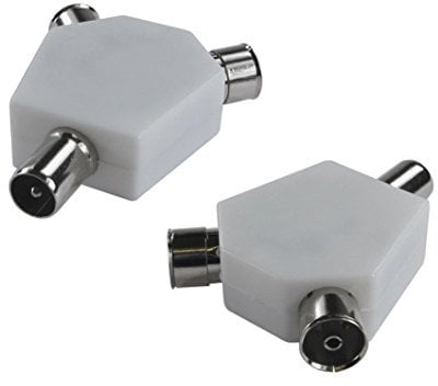 rhinocables Coaxial Block Splitter 2x Female to 1x Male Coax Splitter Adapter TV Television Aerial AV Coupler
