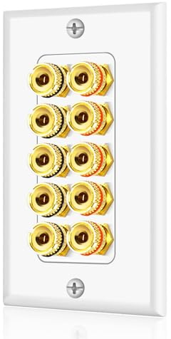 TNP Home Theater Wall Plate - Banana Plug Audio Wall Plate with Gold-Plated Terminals, Single Gang, White