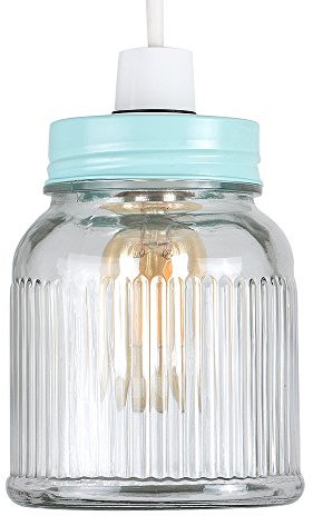MiniSun | Retro Style Blue and Clear Glass Jar Ceiling Light Shade | Pendant Lights, Home Décor & Improvement Essential