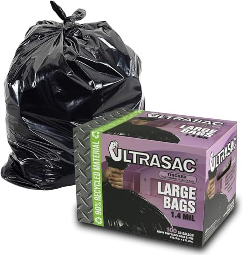 Aluf plastiques 792763 Ultrasac Heavy Duty Sac poubelle de qualité professionnelle, capacité de 33 Gallon, 99,1 cm de long x 83,8 cm de large, Large, Noir (boîte de 100)
