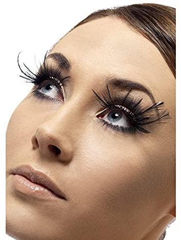 Smiffy's - Faux cils noirs tres longues plumes avec colle