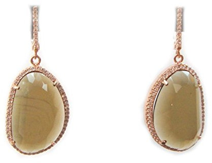 bijotteria – Boucles d'oreilles pendantes en laiton rosé avec quartz et zirconium