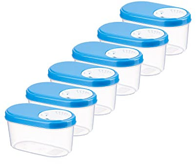 Kigima Schüttdosen 0,14L 6er Set Blau – Vorratsdosen mit Deckel luftdicht – Schüttdose für Gewürze & Lebensmittel – Frischhaltedosen mit Deckel – Aufbewahrungsbox mit Schüttfunktion – Made in Austria