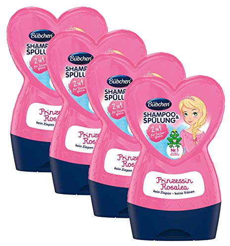 Bübchen Kids Prinzessin Rosalea Shampoo und Spülung, Kinder-Shampoo und -spülung, pH-hautneutral, für weiches Kinderhaar, für Zauberglanz, Menge: 4 x 230 ml