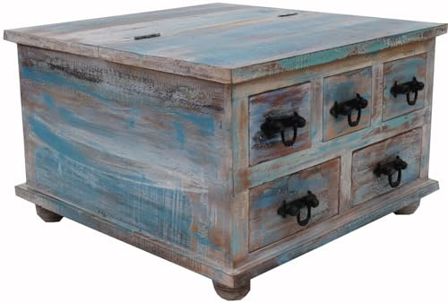 Quadratischer Schubfachschrank im Vintage Style aus Holz, Modell 9a | Hübscher Kaffeetisch, fünf Schubfächer, hergestellt aus recyceltem Material, einzigartiges Design, nachhaltige Herstellung.