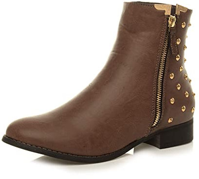 AJVANI Donna piatto tacco basso borchia chiusura biker cavallerizzo stivali numero 5 38