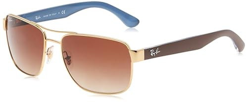Ray-Ban Mens RB3530 Square Sunglasses, Gold/Brown Gradient Dark Brown, 58 mm
