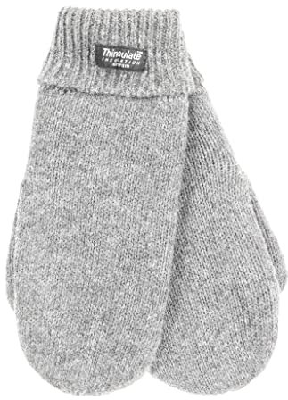 EEM Damen Winterhandschuhe Fäustling, 100% weiche Wolle, Thinsulate Thermofutter, grau melange S/M