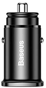 Baseus Square Metal Auto Ladegerät, USB-C KFZ Ladegerät mit PD 3.0 Schnellladung für iPhone 12, iPhone 11, iPad Pro, Quick Charge 4+ für Samsung Galaxy S20, S10 und S9, 30W für Huawei, Schwarz