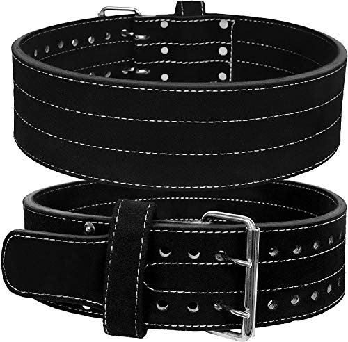 HHR Gewichthebergürtel Veloursleder Doppel Prong Power Gürtel Gym Bodybuilding 4 Zoll 10 mm dick Gewichtheben Gewichtheber-Gürtel für Männer & Frauen Optimal für KDK !!!! Schwarz groß