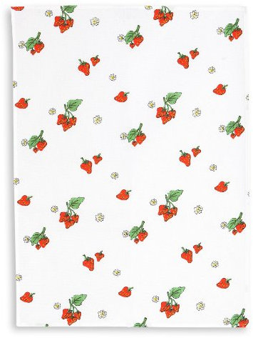 KRACHT, Halbleinen Geschirrtuch, Druckmotiv Erdbeeren, Format 50/70