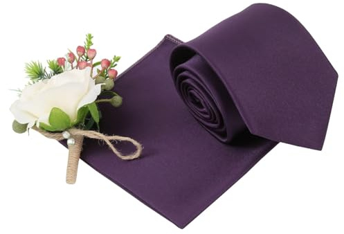 DQT Mens Plain Satin Tie & Pocket Square Set (2pc) - 9cm Classic Wedding, Business & Formal Necktie