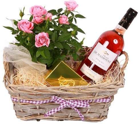 The Gift Box Fresh Rose plant Rose wine and chocolates